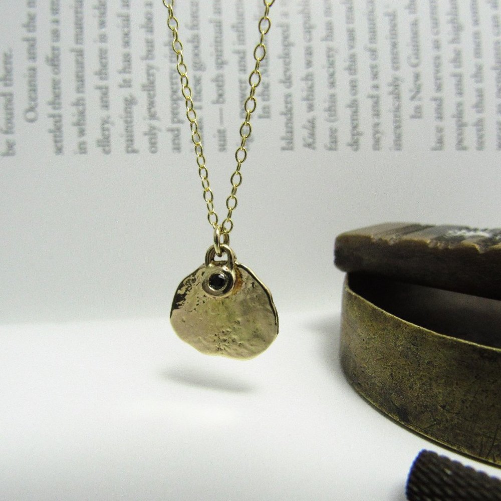 Handmade 14k Gold Necklace with Black Diamond Pendant